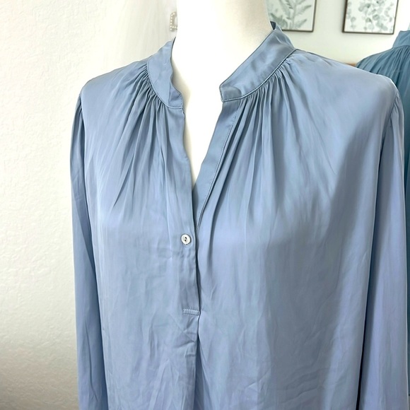 Margaret O’Leary Satin Long Sleeve Romantic Light Blue Blouse Medium - Picture 2 of 9